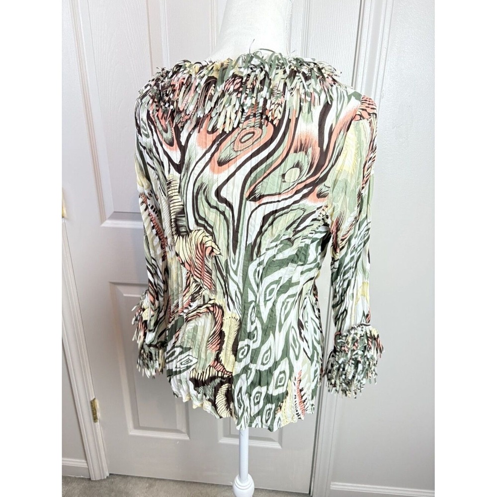 Dressbarn Blouse Womens Large Green Abstract Fringe Boho Top - Picture 5 of 8